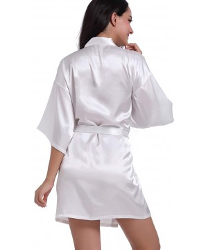 Robes Women's Satin Short Kimono Robes Pure Color Silk Sexy Lingerie Sleepwear Bridesmaid Robe Bathrobe - White - CA190MQ34OQ