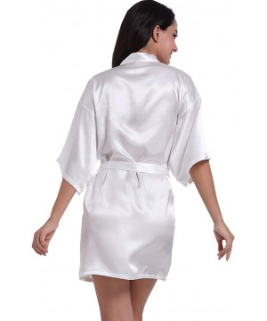 Robes Women's Satin Short Kimono Robes Pure Color Silk Sexy Lingerie Sleepwear Bridesmaid Robe Bathrobe - White - CA190MQ34OQ