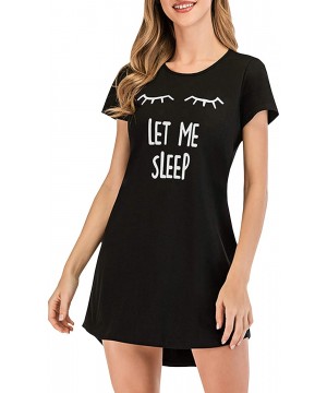 Nightgowns & Sleepshirts Women's Nightgown Short Sleeve Sleepwear Cute Night Dress T Shirt Sleepshirt - Black - CF197Q9RGX0