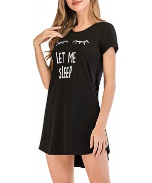 Nightgowns & Sleepshirts Women's Nightgown Short Sleeve Sleepwear Cute Night Dress T Shirt Sleepshirt - Black - CF197Q9RGX0