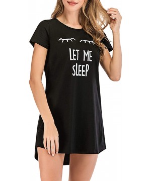 Nightgowns & Sleepshirts Women's Nightgown Short Sleeve Sleepwear Cute Night Dress T Shirt Sleepshirt - Black - CF197Q9RGX0