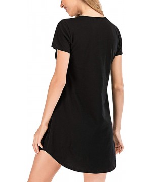 Nightgowns & Sleepshirts Women's Nightgown Short Sleeve Sleepwear Cute Night Dress T Shirt Sleepshirt - Black - CF197Q9RGX0