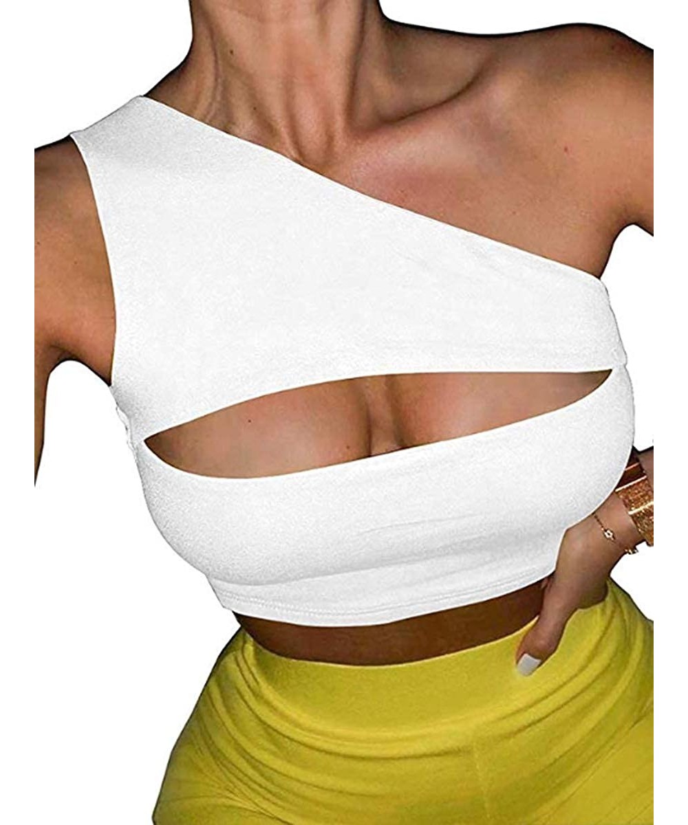 Camisoles & Tanks Sexy Women One Shoulder Bralette Bralet Bra Bustier Crop Top Cami Unpadded Tank Tops Vest Shirt - White - C...