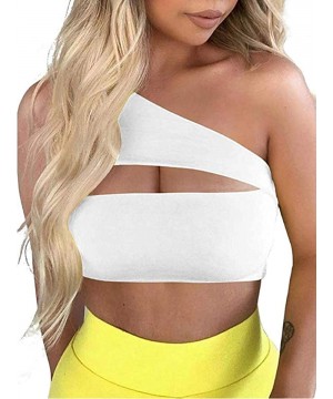 Camisoles & Tanks Sexy Women One Shoulder Bralette Bralet Bra Bustier Crop Top Cami Unpadded Tank Tops Vest Shirt - White - C...