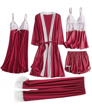 Sets 5 Pc Sleepwear Outfit for Women-Sexy Pajamas Set Include Lace Patchwork Robes Chemise Camisole Shorts and Sleep Pants - ...