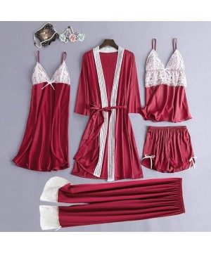 Sets 5 Pc Sleepwear Outfit for Women-Sexy Pajamas Set Include Lace Patchwork Robes Chemise Camisole Shorts and Sleep Pants - ...