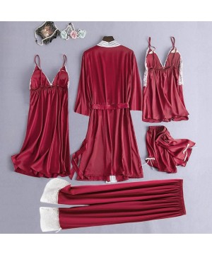 Sets 5 Pc Sleepwear Outfit for Women-Sexy Pajamas Set Include Lace Patchwork Robes Chemise Camisole Shorts and Sleep Pants - ...