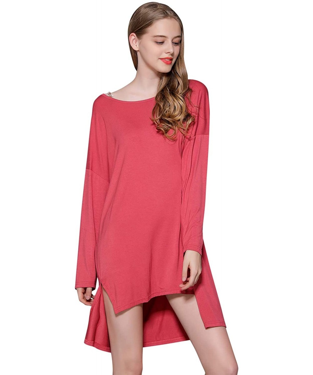 Nightgowns & Sleepshirts Women's Nightdresses Nightshirts Dressing Gown- Nightwear Pyjamas- Long Sleeves Lingerie - Red - C51...