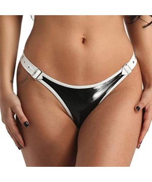 Panties Womens Spandex Latex Briefs Panties Shorts Zipper Crotch Bikini Underwear - Buckles Black - CT18NLNQHOX