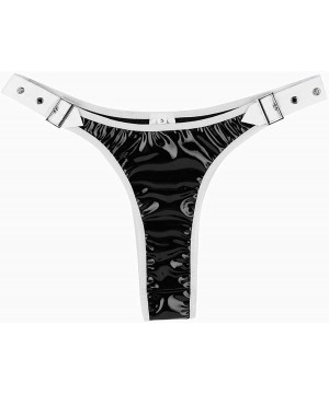 Panties Womens Spandex Latex Briefs Panties Shorts Zipper Crotch Bikini Underwear - Buckles Black - CT18NLNQHOX