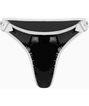 Panties Womens Spandex Latex Briefs Panties Shorts Zipper Crotch Bikini Underwear - Buckles Black - CT18NLNQHOX