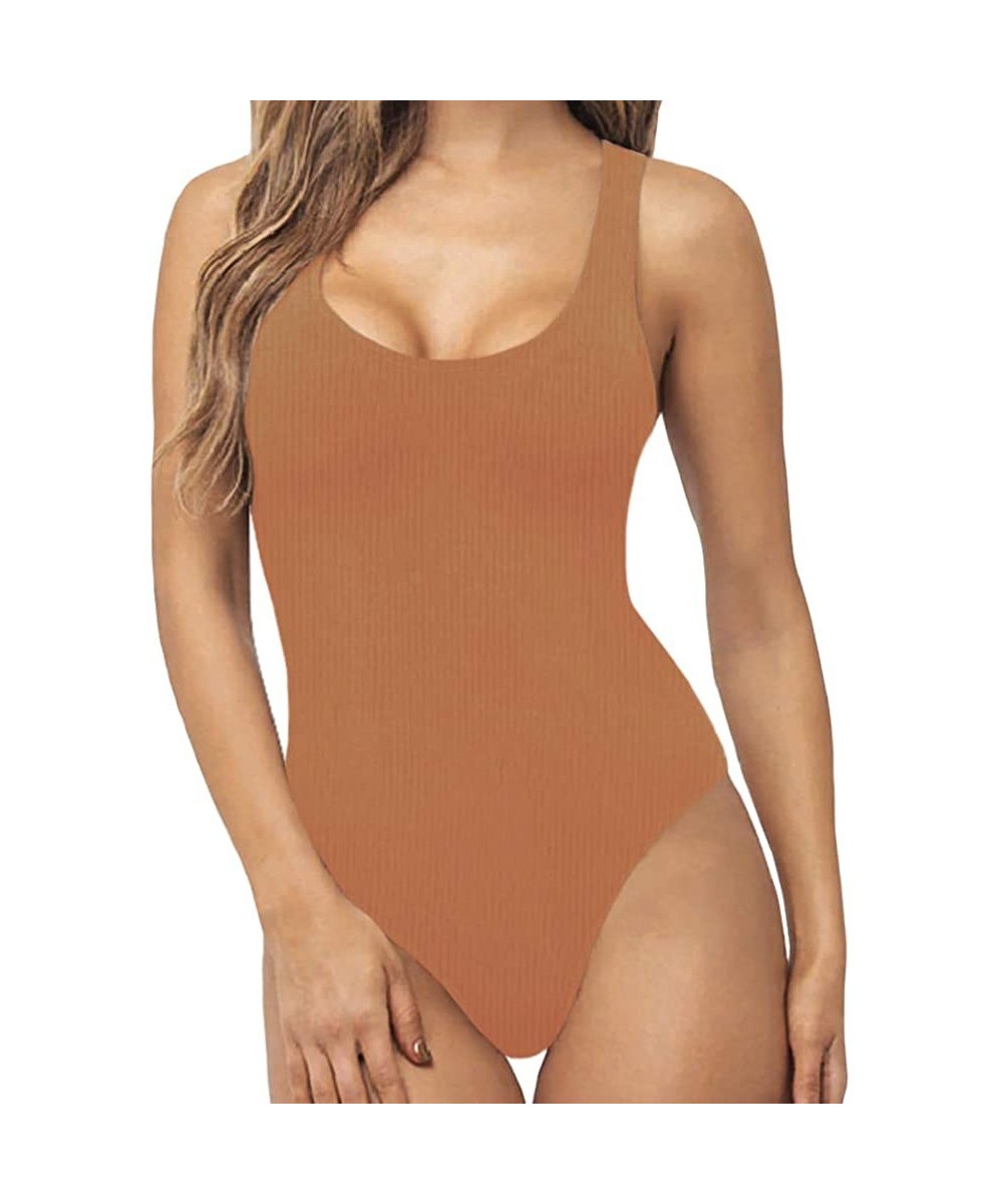 Shapewear Women's Scoop Neck Ribbed Racerback Tank Top Bodysuits - A1 Khaki - CS193E35R2M