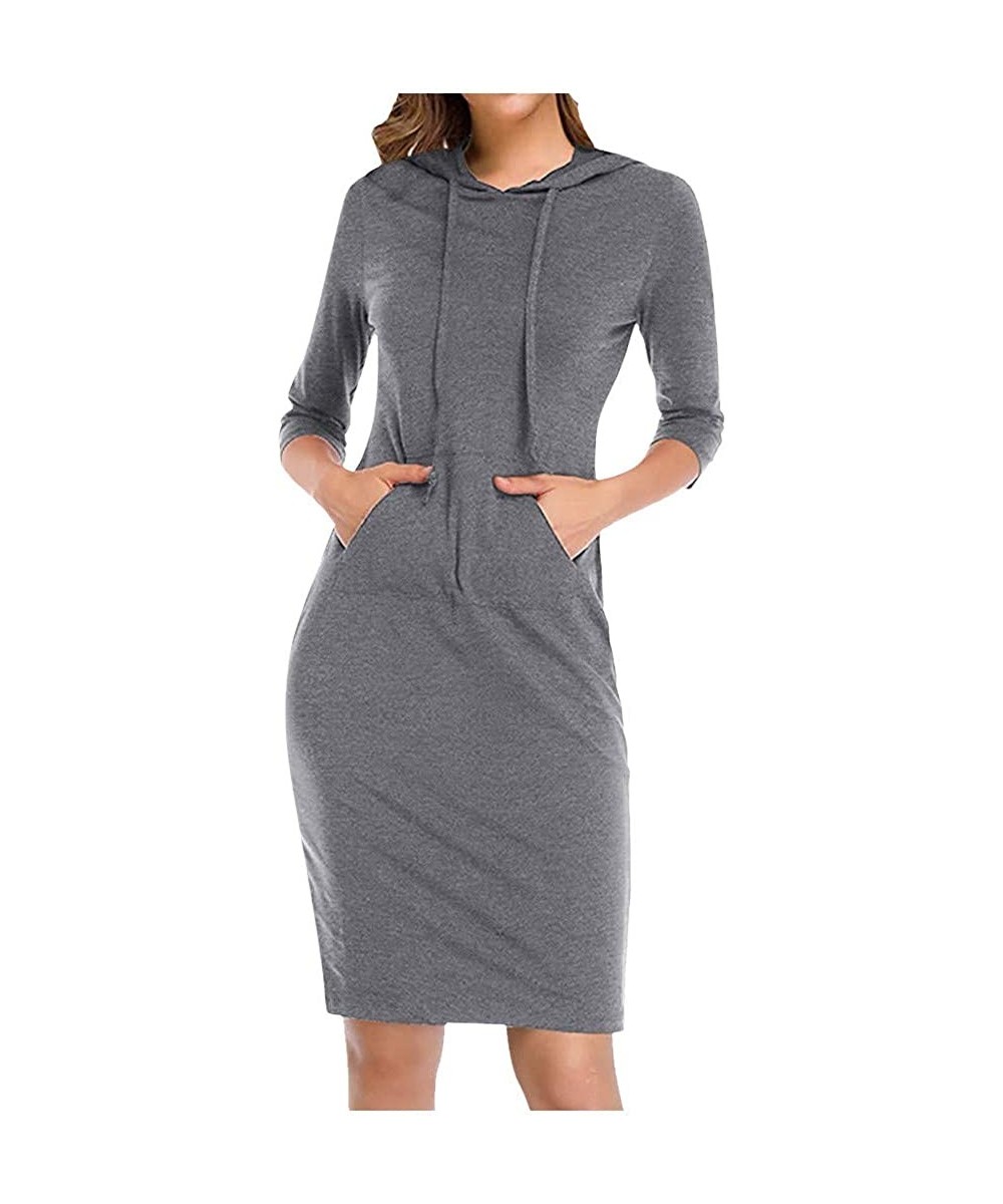 Garters & Garter Belts Womens Solid Hooded Dress Long Sleeve Slim Fit Pocket Drawstring Hoodies Dresses - Gray - C2193NQC4N6