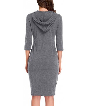 Garters & Garter Belts Womens Solid Hooded Dress Long Sleeve Slim Fit Pocket Drawstring Hoodies Dresses - Gray - C2193NQC4N6