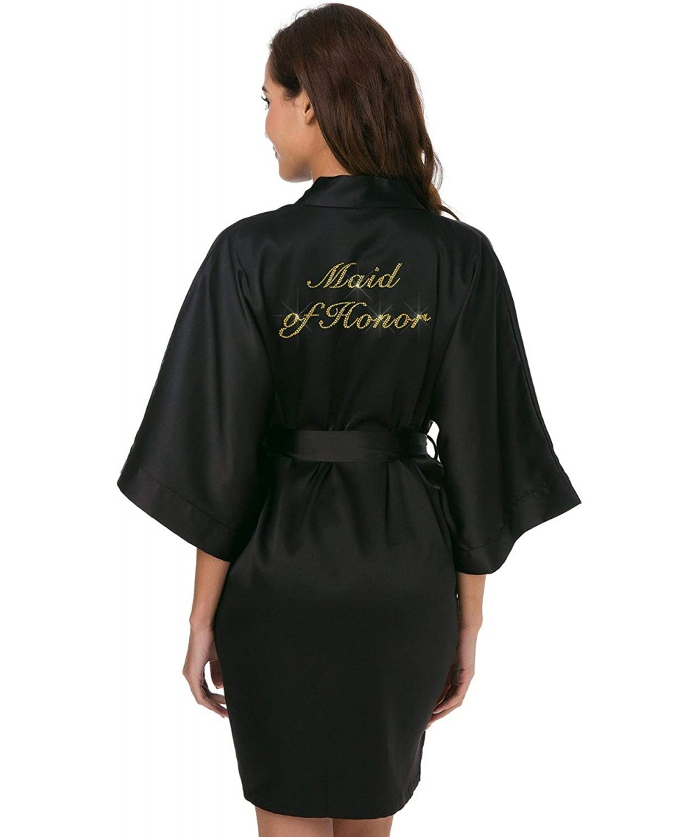 Robes Personalized Bridal Party Robes for Bridesmaid Bride Short Satin Bathrobe - Black(maid of Honor) - CH18RT2MMN7