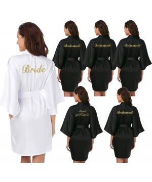 Robes Personalized Bridal Party Robes for Bridesmaid Bride Short Satin Bathrobe - Black(maid of Honor) - CH18RT2MMN7