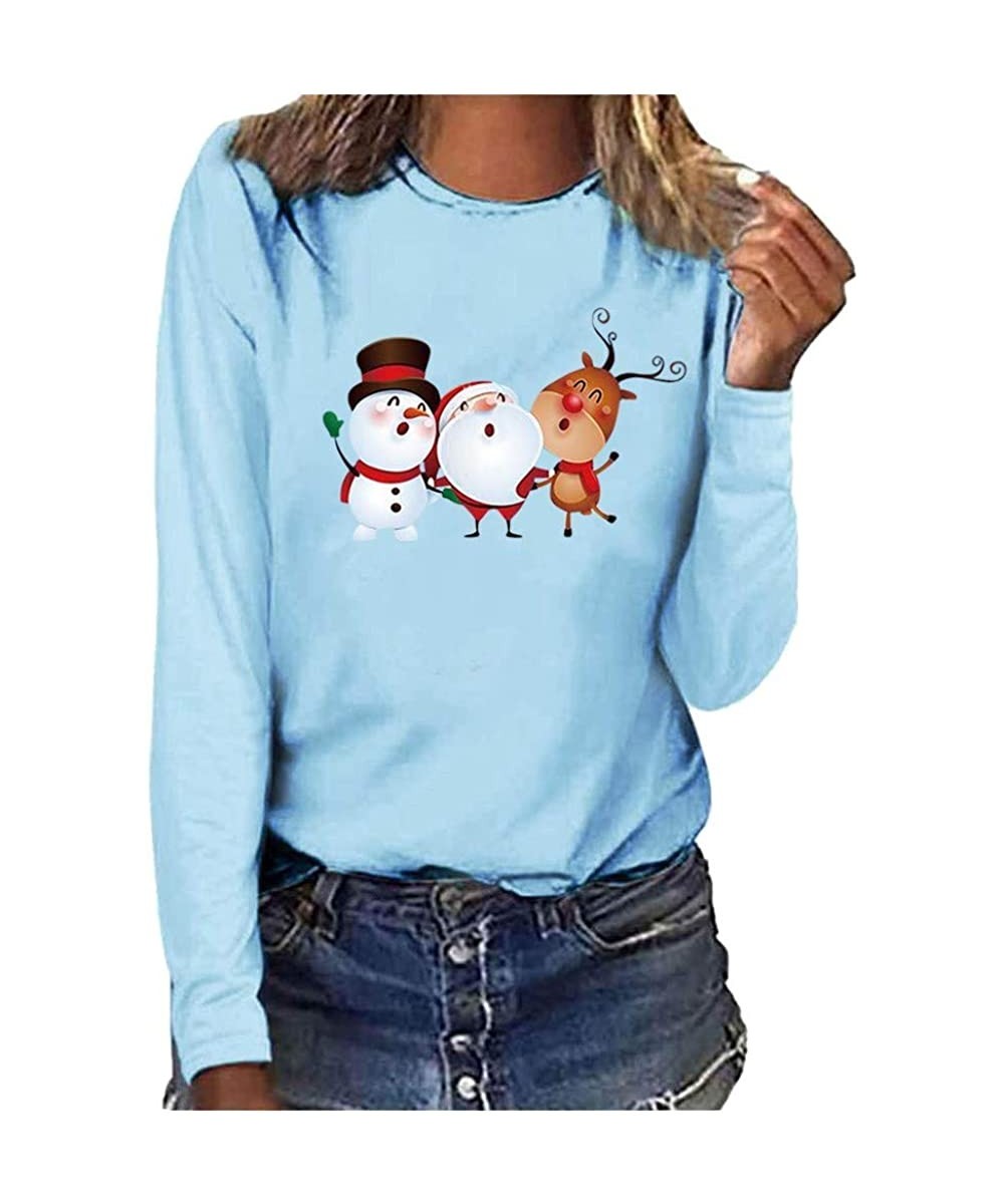 Nightgowns & Sleepshirts Women's Christmas Plus Size Shirts Casual Pull Sleeve Snowman Print Pullover Solid Loose Fall Blouse...