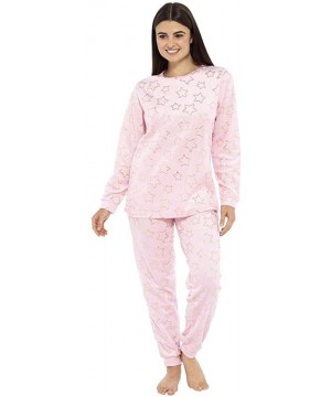 Sets Ladies Winter Fleece Fluffy Warm Cosy Soft Twosie Pajama Nightwear Set Various Designs UK 8-22 - Star Foil - Pink - CB18...