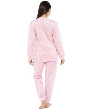 Sets Ladies Winter Fleece Fluffy Warm Cosy Soft Twosie Pajama Nightwear Set Various Designs UK 8-22 - Star Foil - Pink - CB18...