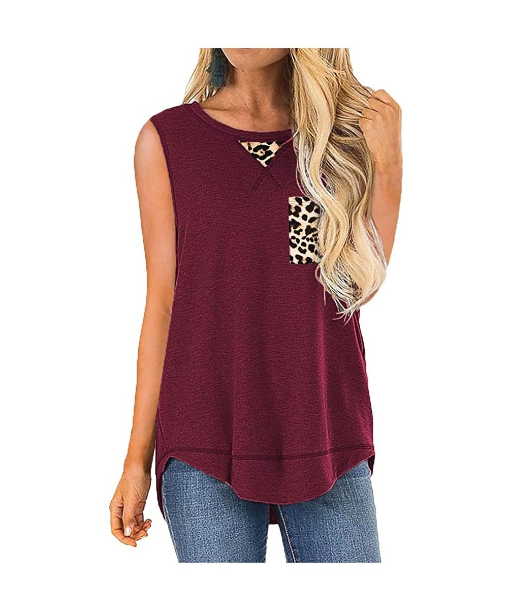 Accessories Women's Leopard Print Patchwork Splicing Summer Sleeveless Racerback Irregular Hem Tank Tops Shirts Loose Tunic -...