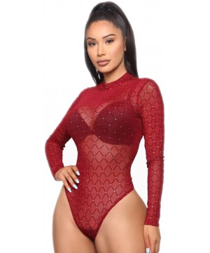 Shapewear Sexy Women Long Sleeve Jumpsuit Lace Bodysuit Stretch Leotard Top Blouse Tshirt - L-red - CZ19272QLN8