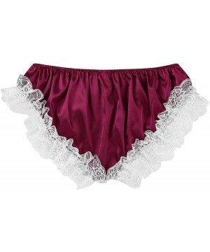 Briefs Men's Ruffled Satin Bikini Briefs Sissy Panties Floral Lace Crossdress Underwear - Wine Red - C619CS3KNLQ