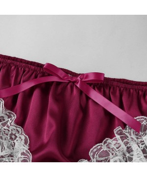 Briefs Men's Ruffled Satin Bikini Briefs Sissy Panties Floral Lace Crossdress Underwear - Wine Red - C619CS3KNLQ