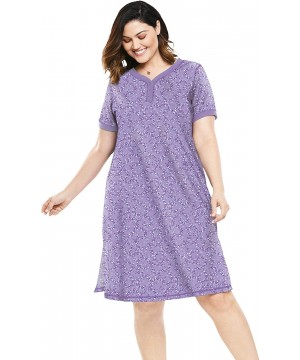 Tops Women's Plus Size Short Henley Sleepshirt Nightgown - Soft Iris Hearts (1343) - C419CXY4L4C