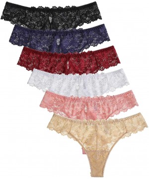 Panties Women Sexy Lace Seamless Thongs Low Waist Panties T-Back Cheeky Stretch G-String Pack of 6 - CQ199C0EXWU