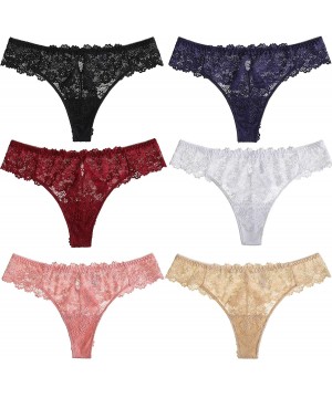 Panties Women Sexy Lace Seamless Thongs Low Waist Panties T-Back Cheeky Stretch G-String Pack of 6 - CQ199C0EXWU