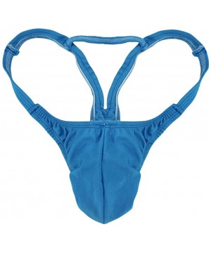 G-Strings & Thongs Mens Sexy Bulge Pouch G-String Underwear with Inverted Triangle Rear - Baby Blue - CH12FNNZT0B