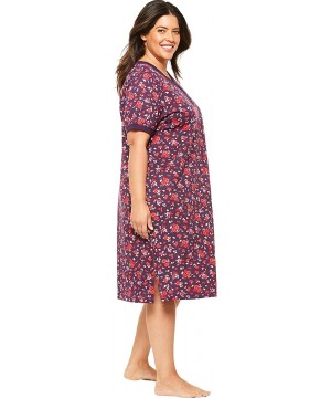 Tops Women's Plus Size Short Henley Sleepshirt Nightgown - Soft Iris Hearts (1343) - C419CXY4L4C