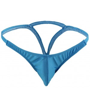 G-Strings & Thongs Mens Sexy Bulge Pouch G-String Underwear with Inverted Triangle Rear - Baby Blue - CH12FNNZT0B