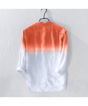 Thermal Underwear Men's Linen Comfy Solid Color Long Sleeve T Shirt Loose Casual Blouse - F Orange - CW18TSDW528