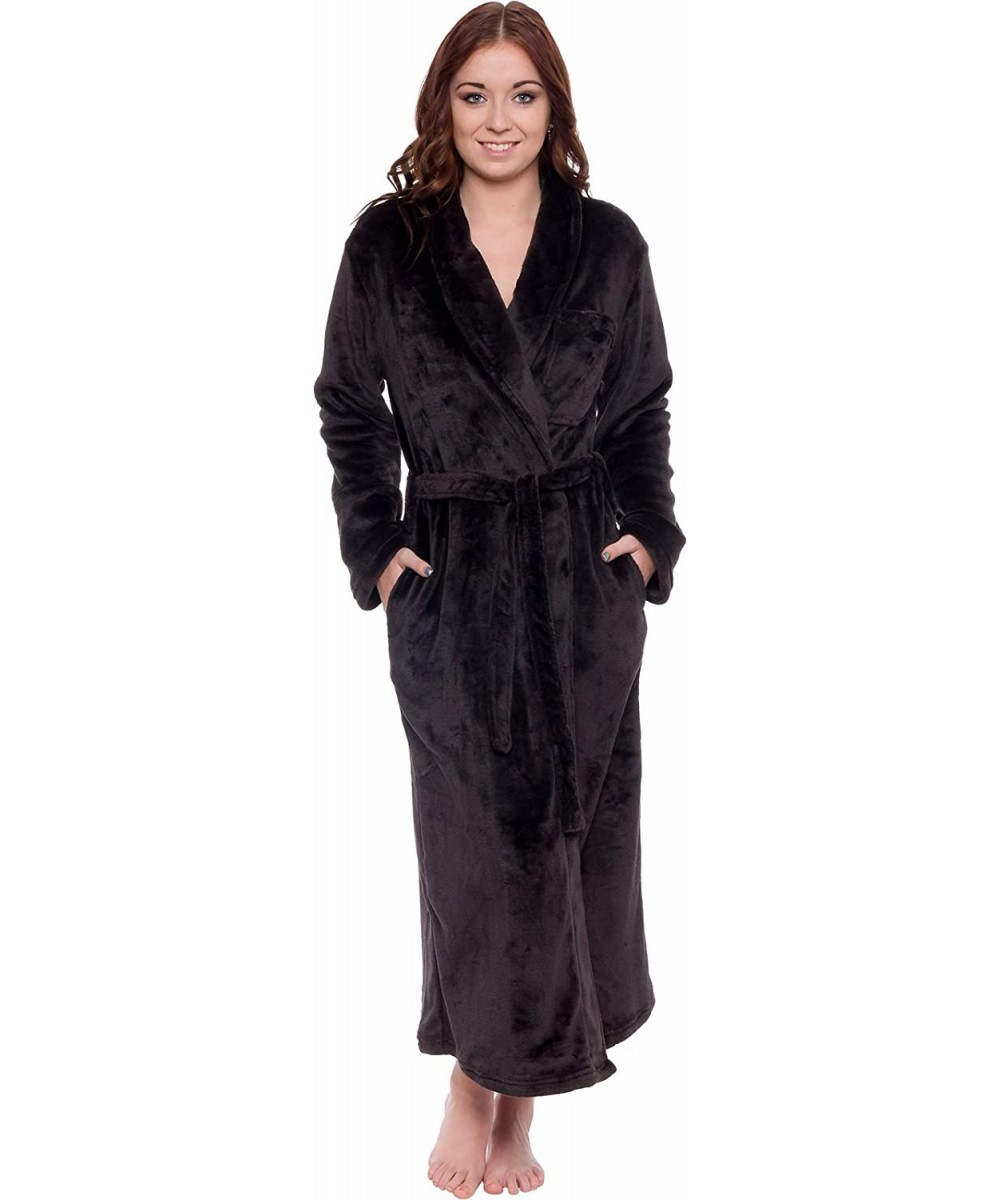 Robes Women's Full Length Luxury Long Bathrobe - Soft Plush Comfy Long Robe (Sizes Small - Plus Size XXL) - Black - CP18C7EIDMA