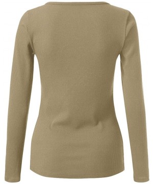 Shapewear Womens V Neck Henley Shirts Long Sleeve Ribbed Button Down Basic Tops Tees - Khaki - CJ18AKNLWYI