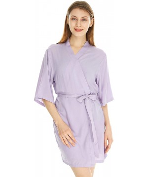 Robes Women's Cotton Lightweight Robes Kimono Robe Knee Length Bathrobe Soft Sleepwear Plus Size in Lilac - C21949LSRUW