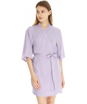 Robes Women's Cotton Lightweight Robes Kimono Robe Knee Length Bathrobe Soft Sleepwear Plus Size in Lilac - C21949LSRUW