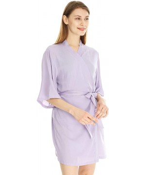 Robes Women's Cotton Lightweight Robes Kimono Robe Knee Length Bathrobe Soft Sleepwear Plus Size in Lilac - C21949LSRUW