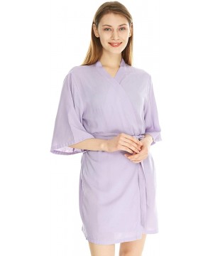 Robes Women's Cotton Lightweight Robes Kimono Robe Knee Length Bathrobe Soft Sleepwear Plus Size in Lilac - C21949LSRUW