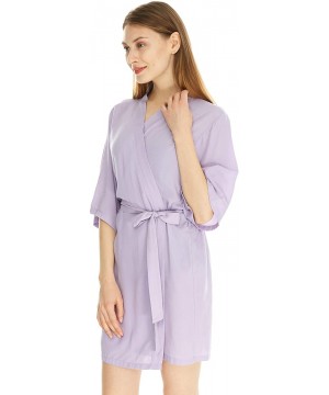 Robes Women's Cotton Lightweight Robes Kimono Robe Knee Length Bathrobe Soft Sleepwear Plus Size in Lilac - C21949LSRUW