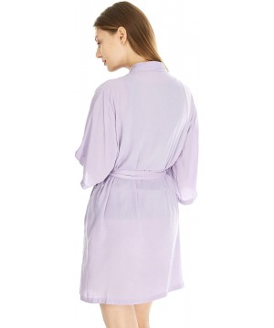 Robes Women's Cotton Lightweight Robes Kimono Robe Knee Length Bathrobe Soft Sleepwear Plus Size in Lilac - C21949LSRUW