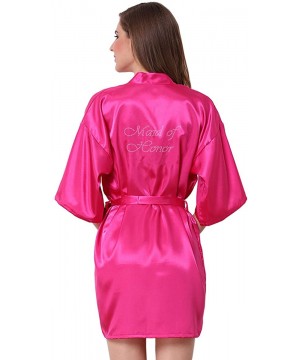 Robes Wedding Party Satin Kimono Bride Bridesmaid Robes with Rhinestone - Fuchsia(maid of Honor) - C3186MIG9HH