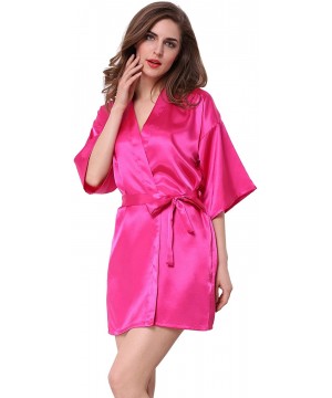 Robes Wedding Party Satin Kimono Bride Bridesmaid Robes with Rhinestone - Fuchsia(maid of Honor) - C3186MIG9HH