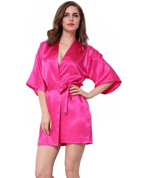 Robes Wedding Party Satin Kimono Bride Bridesmaid Robes with Rhinestone - Fuchsia(maid of Honor) - C3186MIG9HH