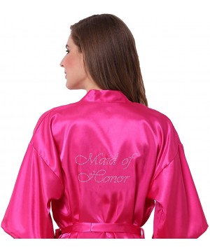 Robes Wedding Party Satin Kimono Bride Bridesmaid Robes with Rhinestone - Fuchsia(maid of Honor) - C3186MIG9HH