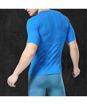 Shapewear Mens Slim Tight Quick Drying Tights Body Shaper Short Sleeve T-Shirts - Blue&green - CI12IN9M3WJ