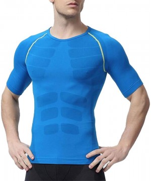 Shapewear Mens Slim Tight Quick Drying Tights Body Shaper Short Sleeve T-Shirts - Blue&green - CI12IN9M3WJ