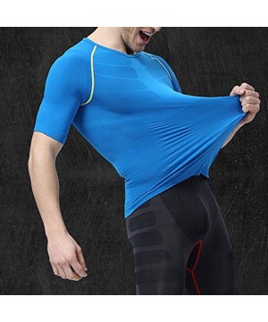 Shapewear Mens Slim Tight Quick Drying Tights Body Shaper Short Sleeve T-Shirts - Blue&green - CI12IN9M3WJ