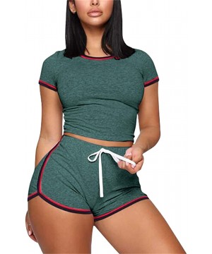 Sets Two Piece Outfits for Women - Sexy Pajamas Crop Tops Workout Shorts Sweatsuits Sets - Stripe Green23 - CY198Q56RYC